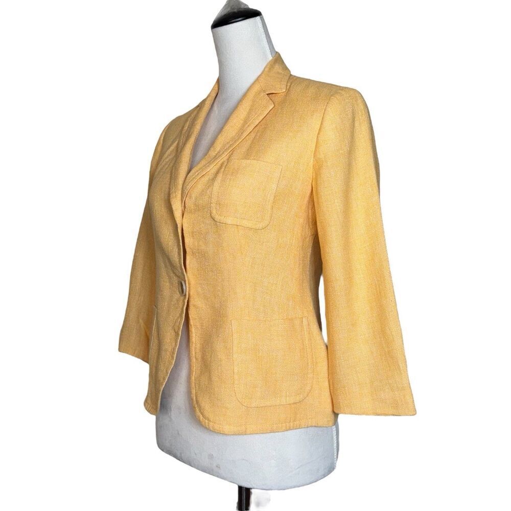 Talbots Linen Cotton Blazer 4P Petite Orange Y2K Academia Preppy Corporate Work - Picture 2 of 9